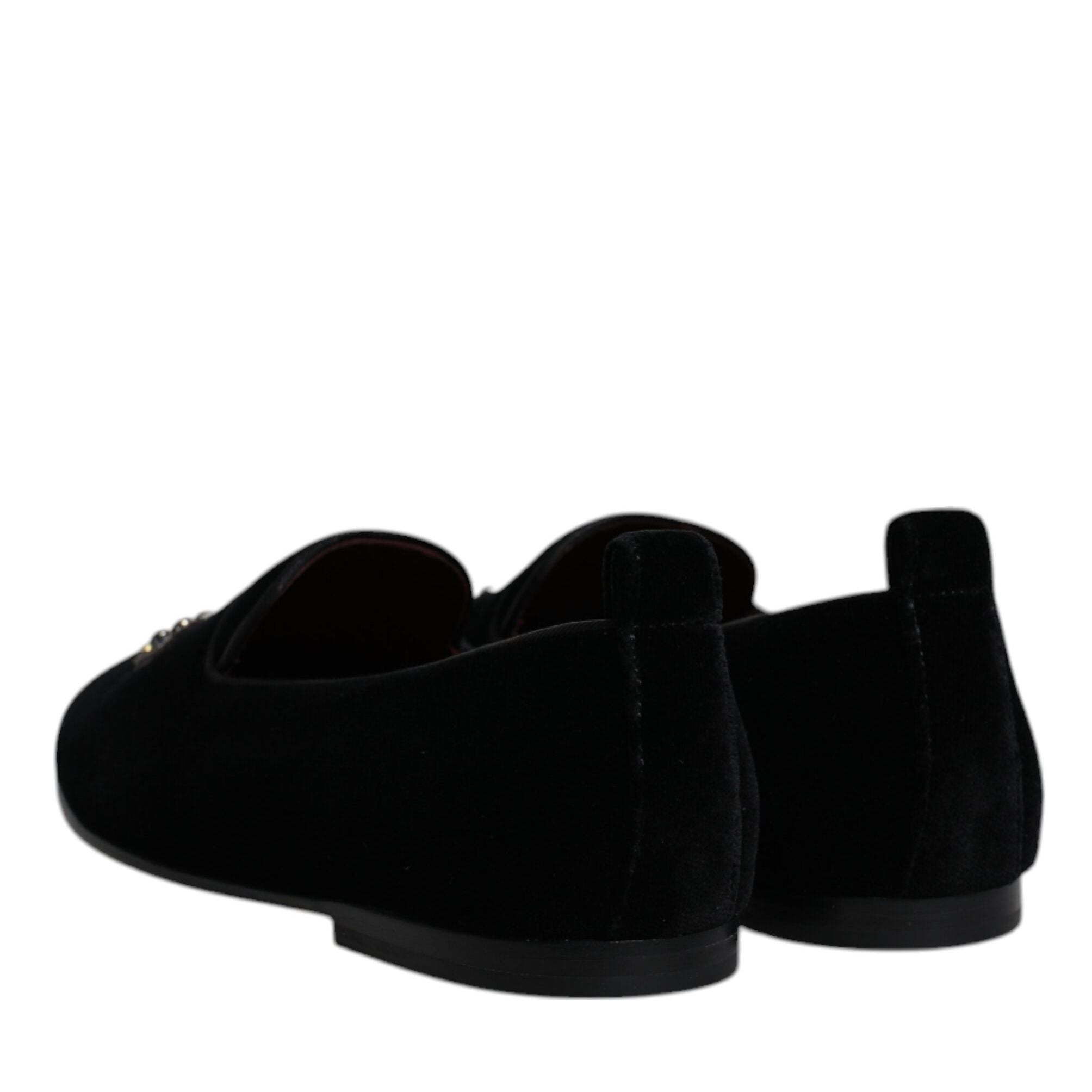 Dolce & Gabbana Black Velvet Crystal Crown Loafers Formal Dress Shoes