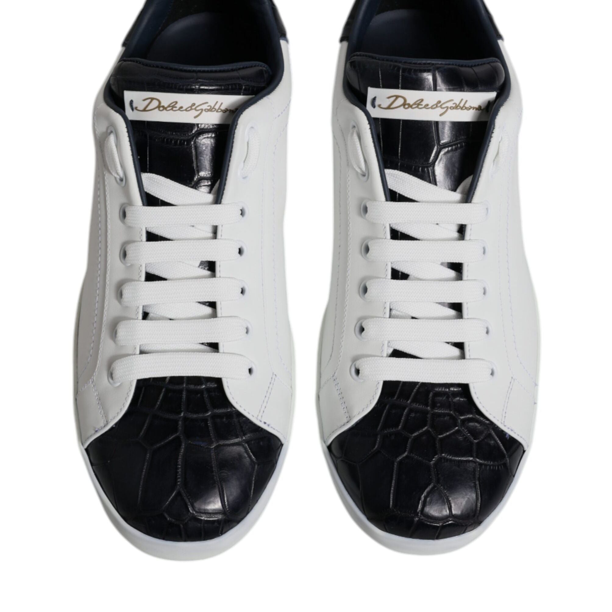 Dolce & Gabbana White Black Leather Portofino Sneakers Shoes