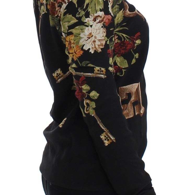 Dolce & Gabbana Black Key Floral Print Silk Blouse Top