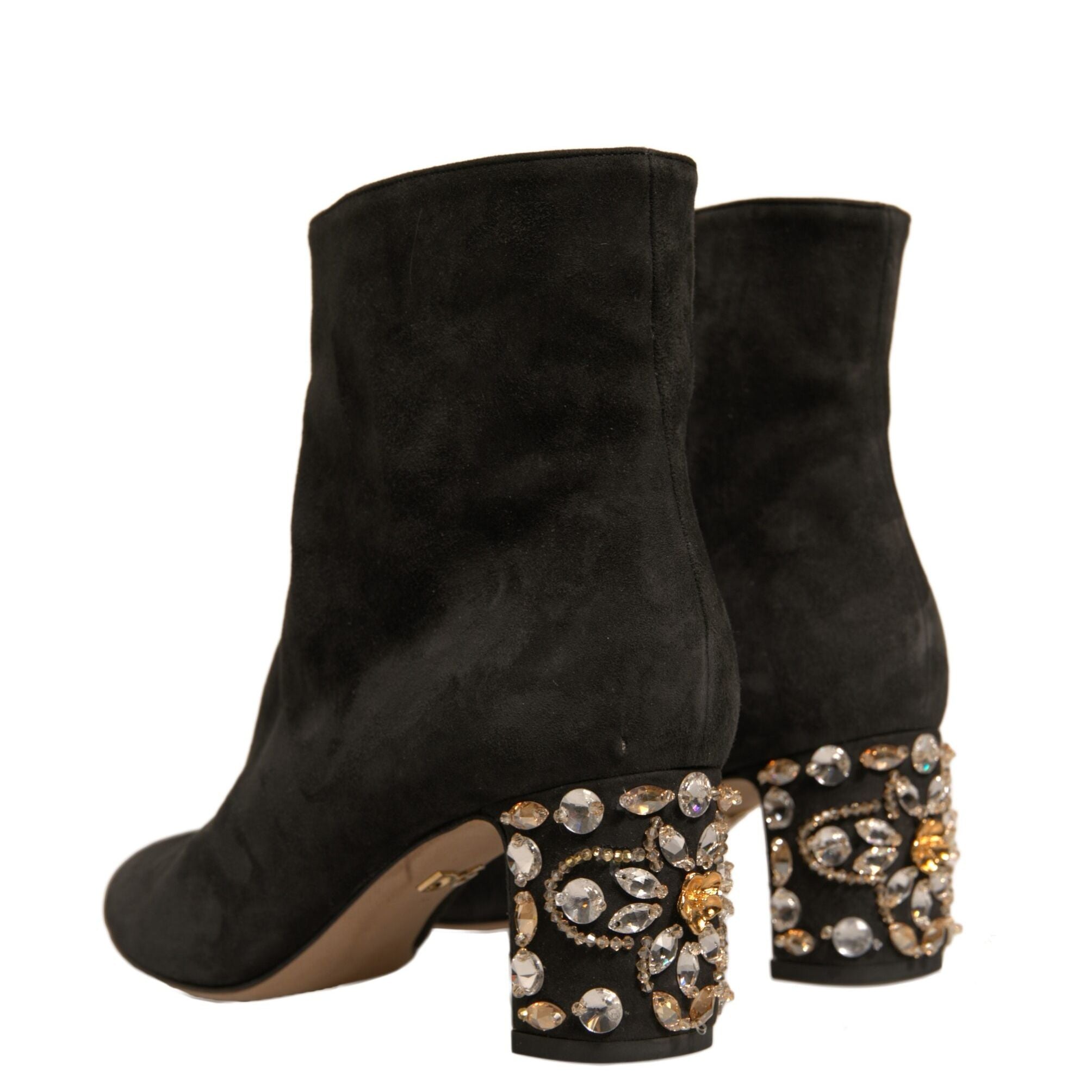Dolce & Gabbana Black Embellished Heel Ankle Boots Shoes