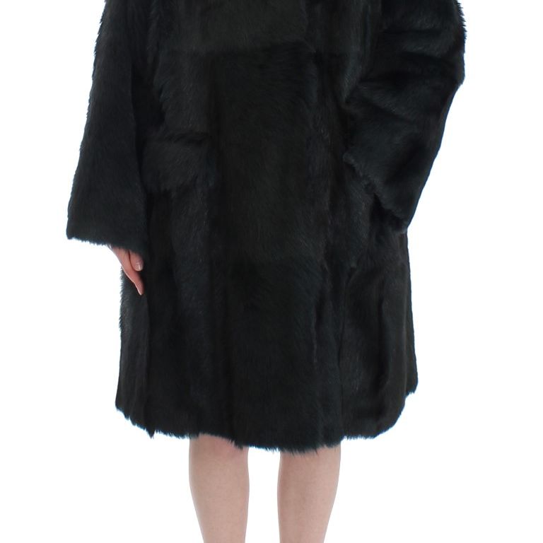Dolce & Gabbana Black Goat Fur Shearling Long Jacket Coat