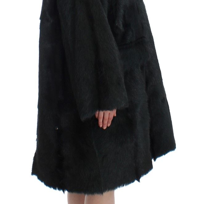 Dolce & Gabbana Black Goat Fur Shearling Long Jacket Coat