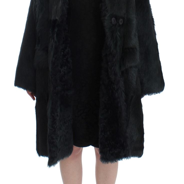 Dolce & Gabbana Black Goat Fur Shearling Long Jacket Coat