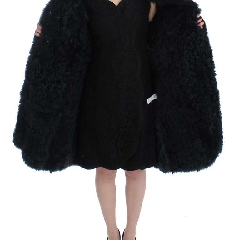 Dolce & Gabbana Black Goat Fur Shearling Long Jacket Coat