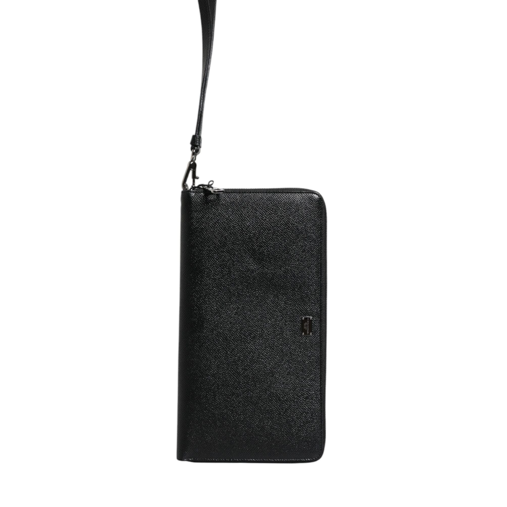 Dolce & Gabbana Black Calfskin Leather Logo Zip Around Continental Wallet