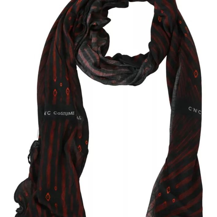 Costume National Black Red Viscose Foulard Branded Scarf