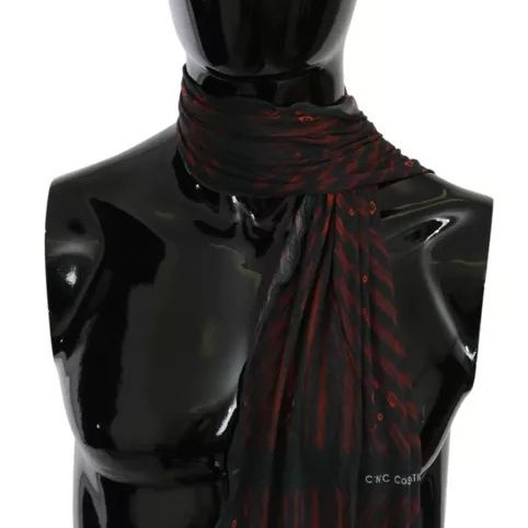 Costume National Black Red Viscose Foulard Branded Scarf