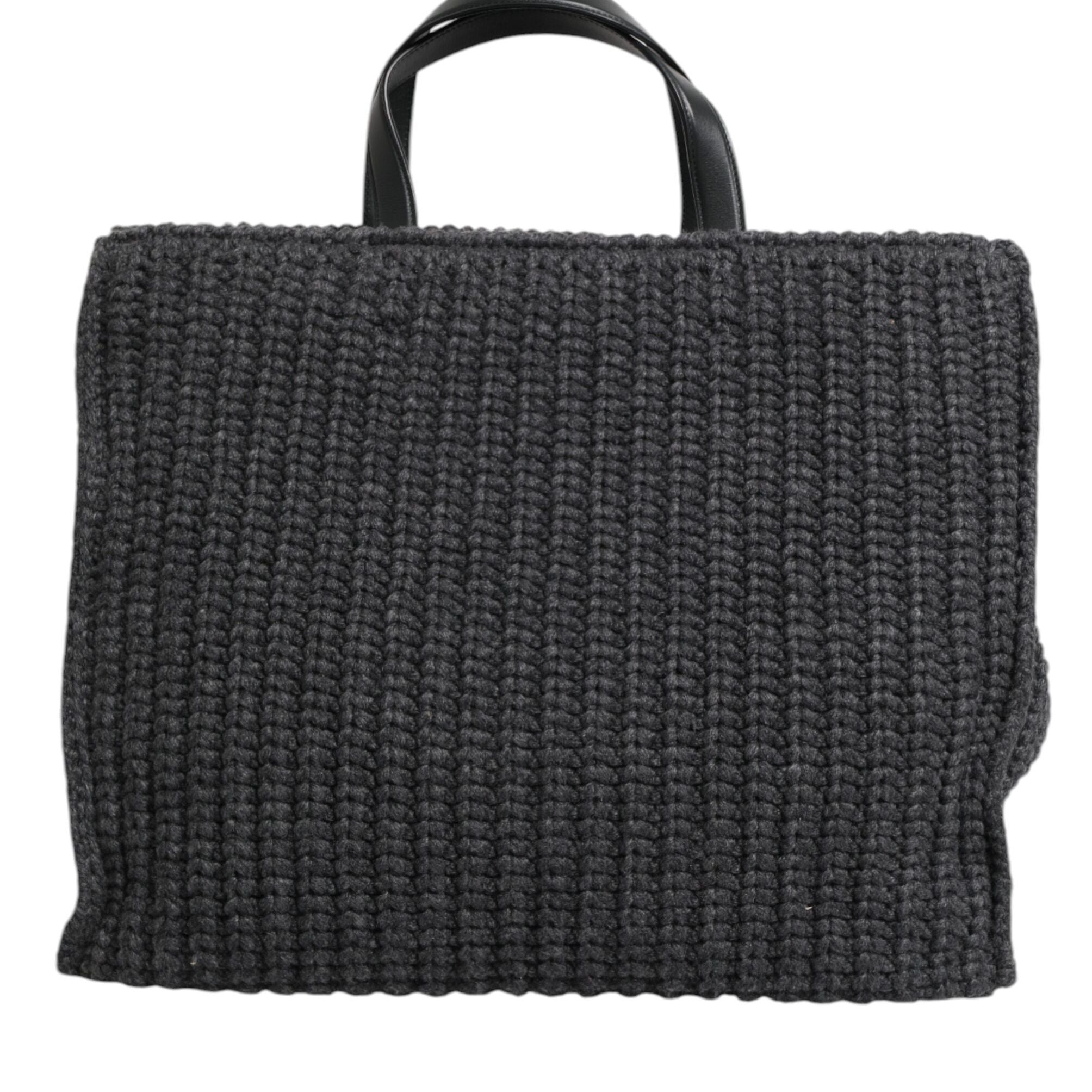 Dolce & Gabbana Black Large Knitted Crochet Shoulder Shopper DG Logo Bag