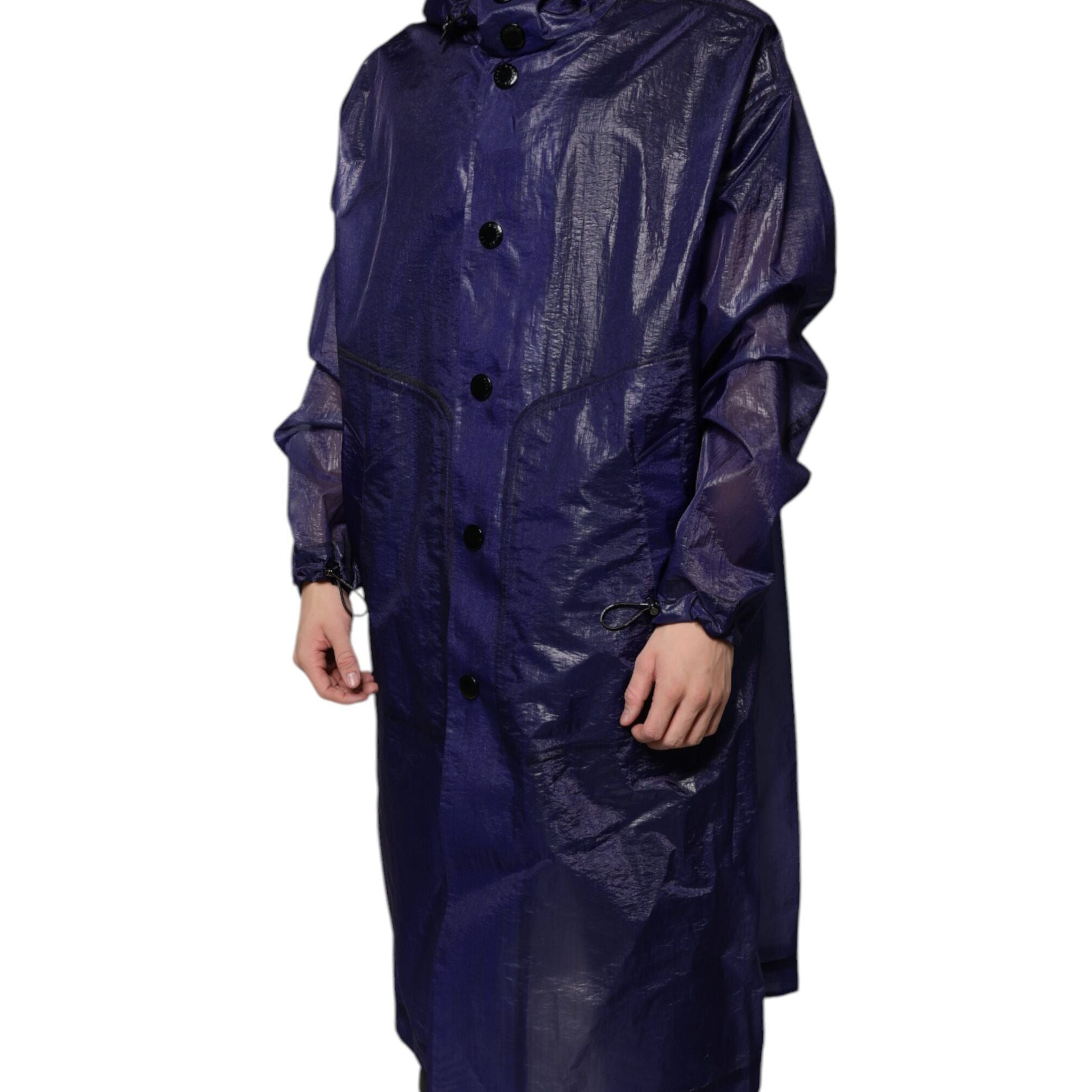 Dolce & Gabbana Dark Blue Cotton Hooded Men Raincoat Jacket