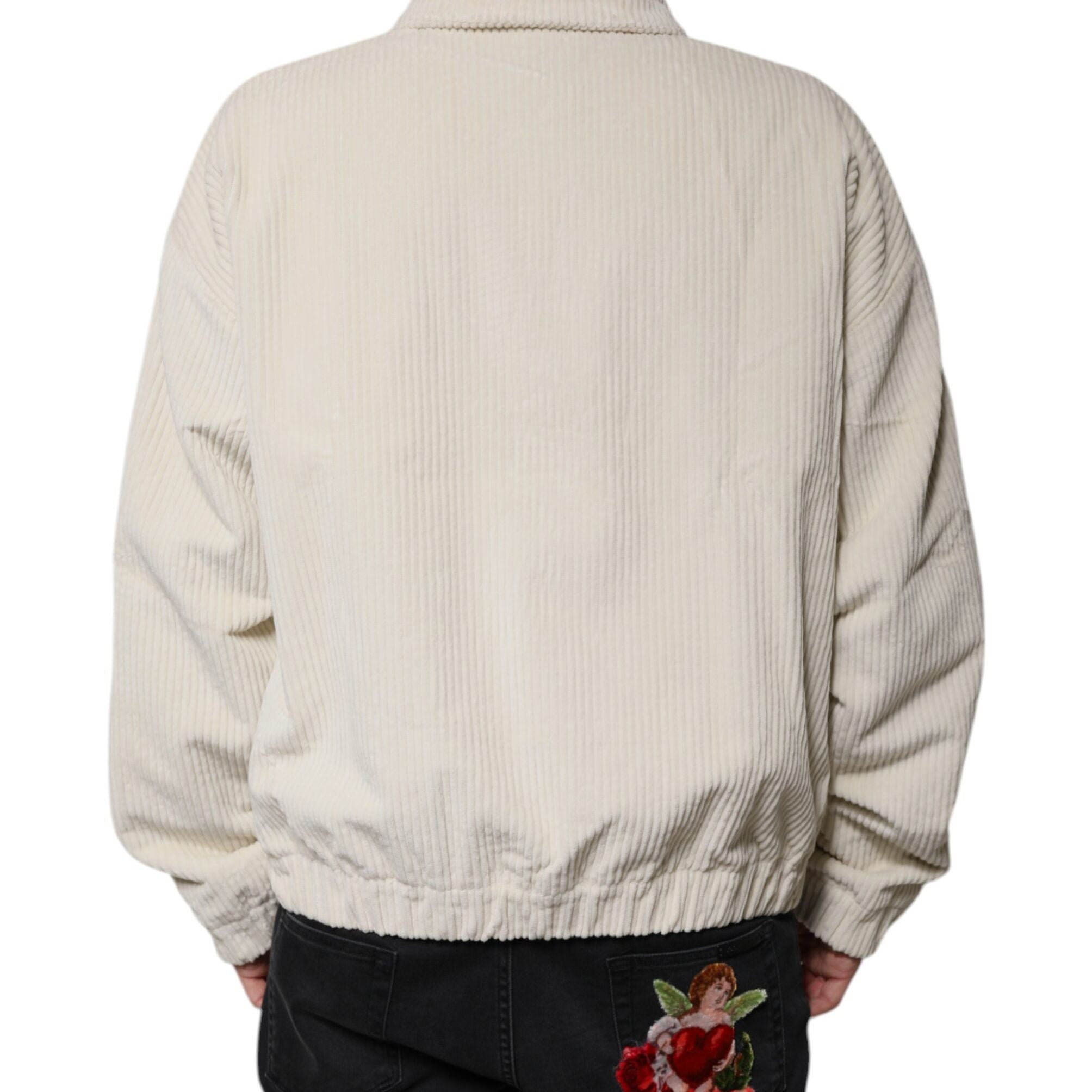 Dolce & Gabbana Beige Logo Applique Cotton Corduroy Full Zip Jacket