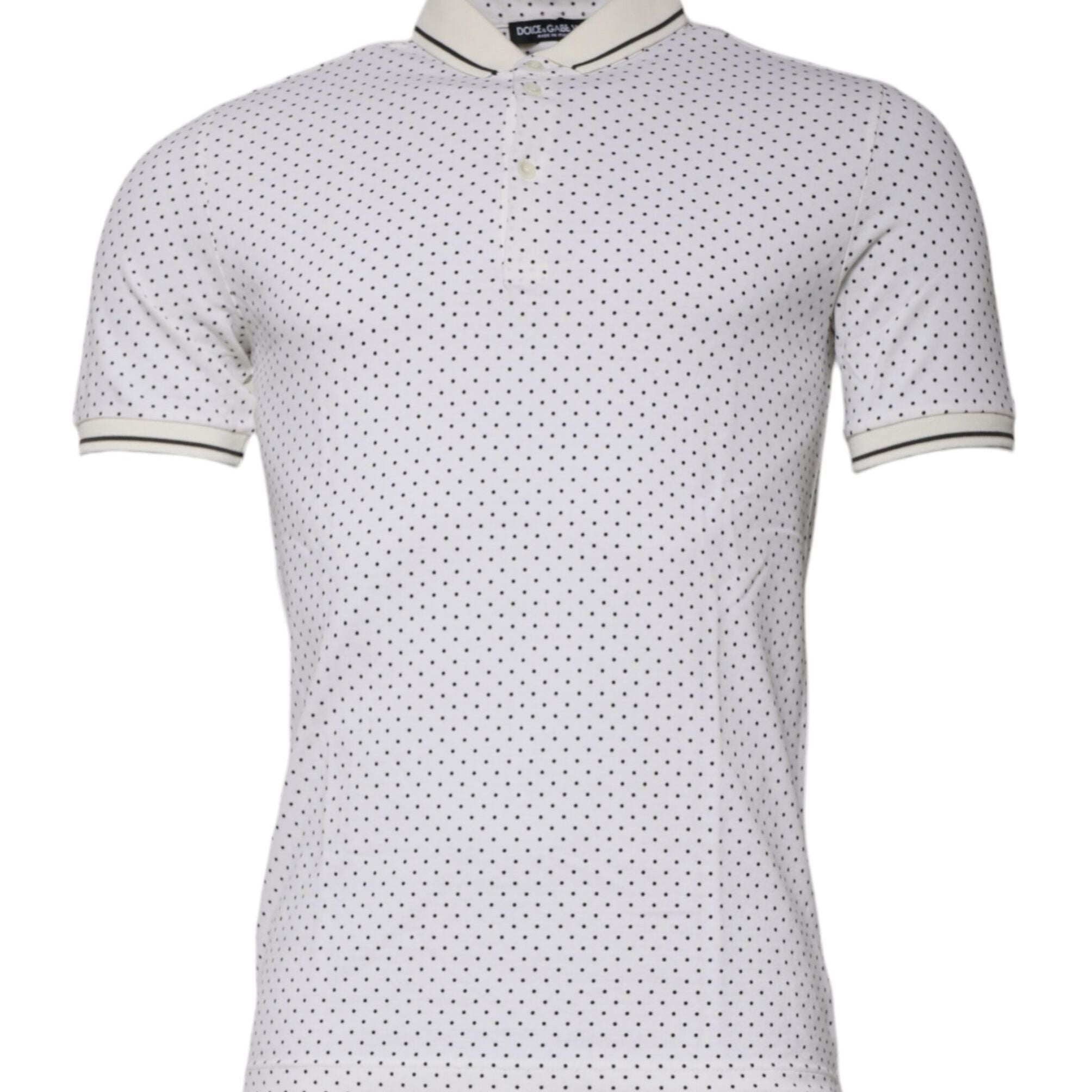 Dolce & Gabbana White Polka Dot Cotton Collared Polo T-shirt