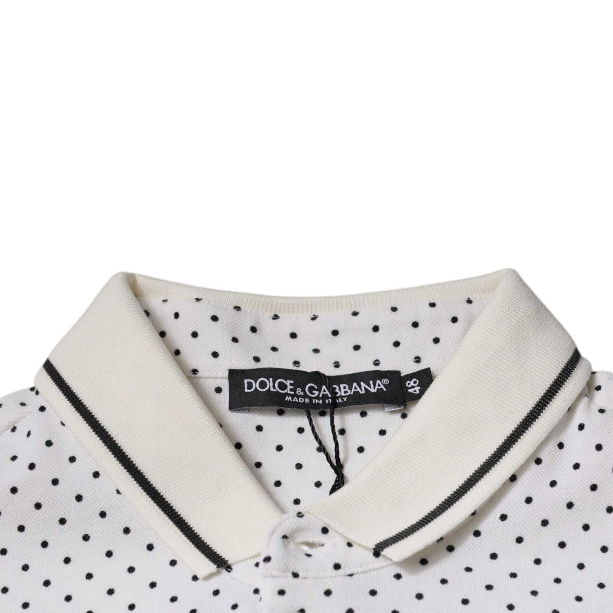 Dolce & Gabbana White Polka Dot Cotton Collared Polo T-shirt