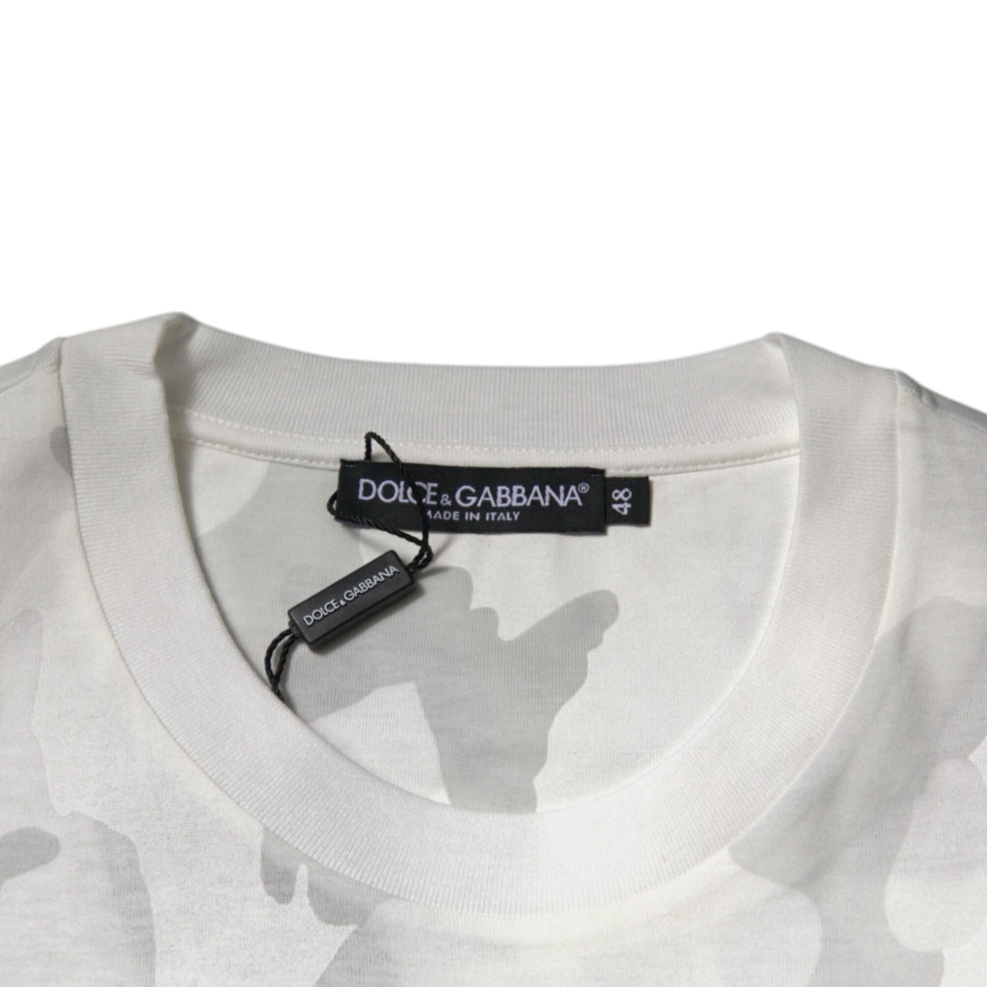 Dolce & Gabbana White Gray Camouflage Cotton Crew Neck T-shirt