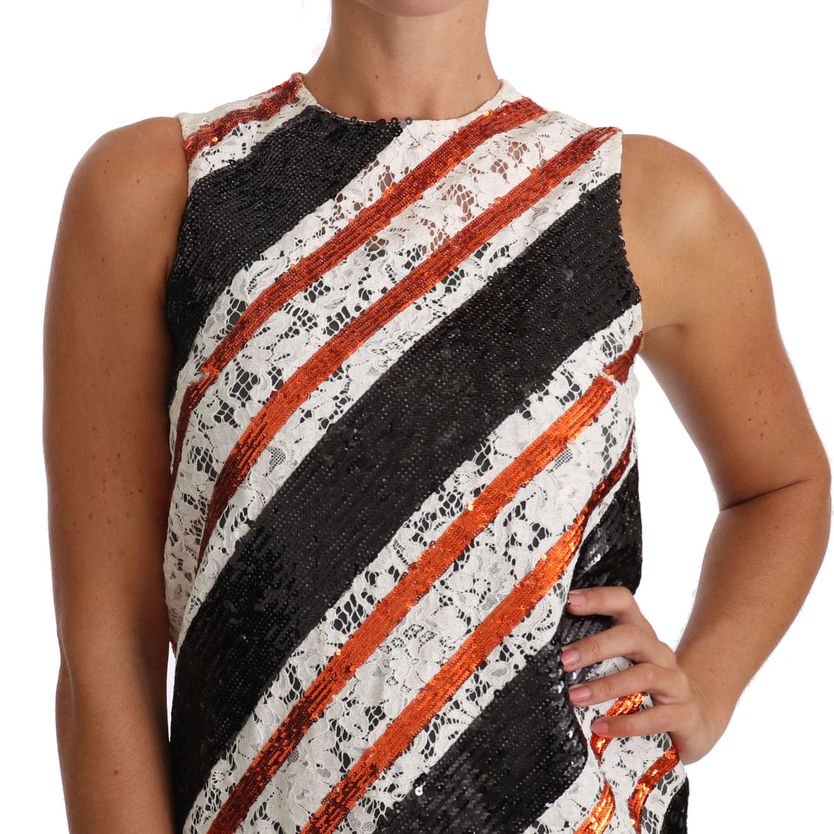Dolce & Gabbana White and orangeSequin Floral Lace Embellished Shift dress