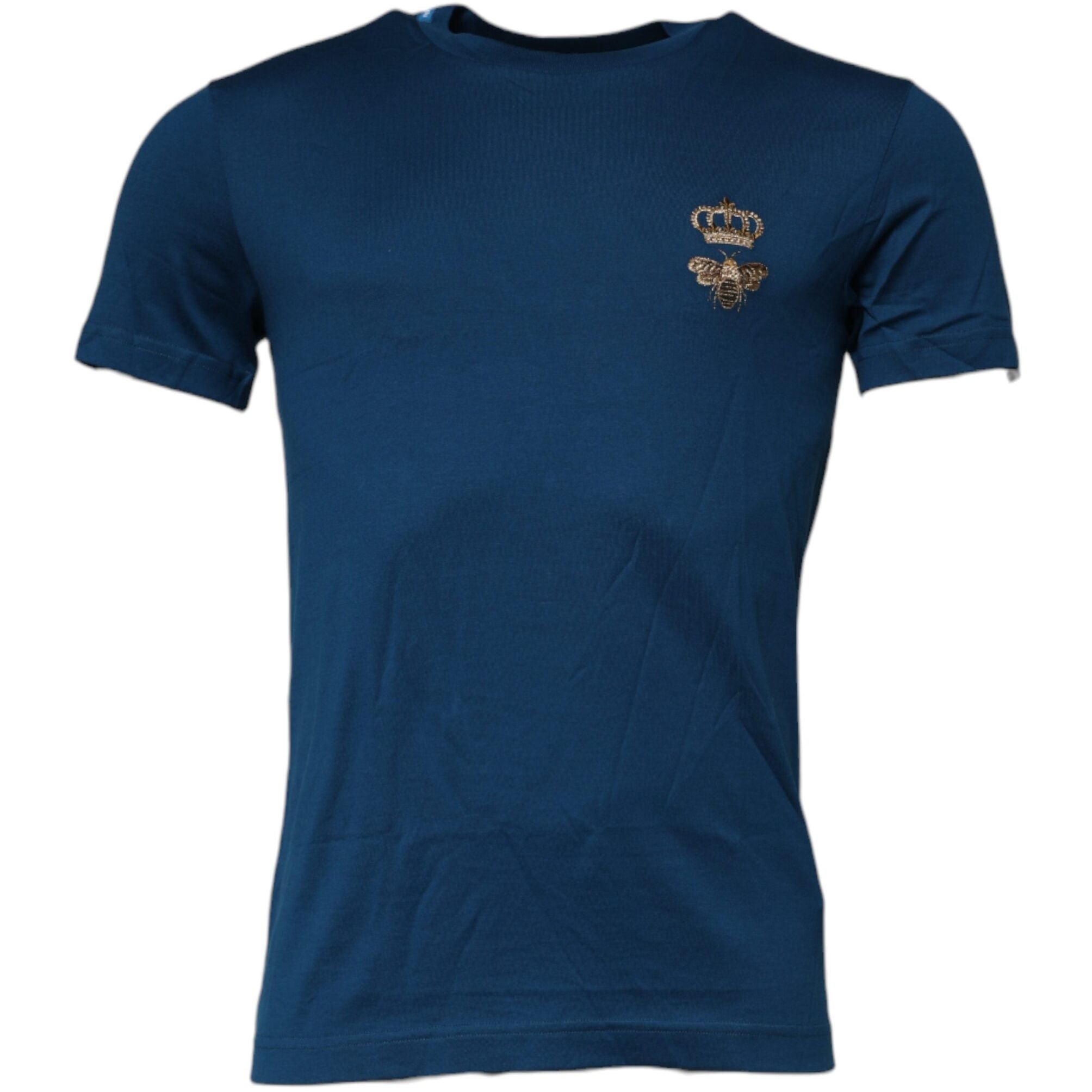Dolce & Gabbana Blue Crown Bee Cotton Men Crew Neck T-shirt