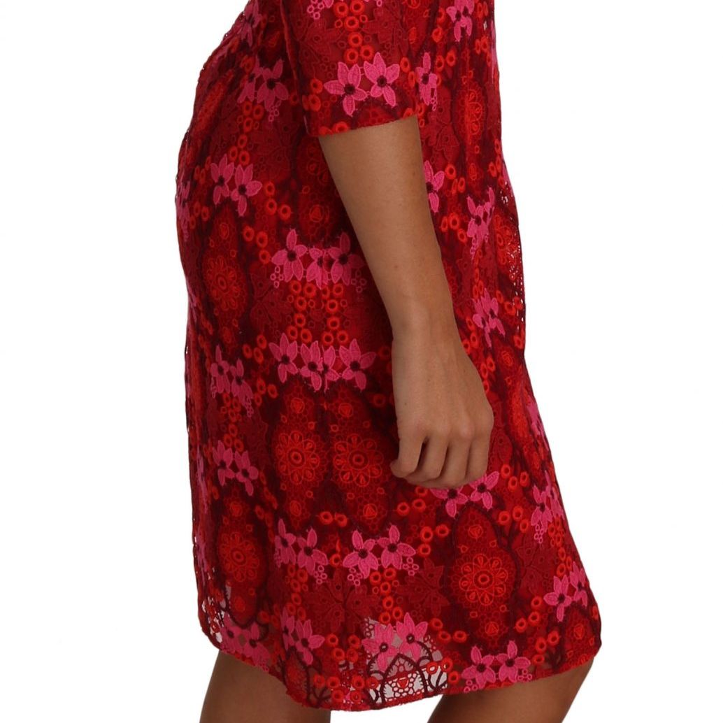 Dolce & Gabbana Floral Crochet Lace Red Pink Sheath Dress