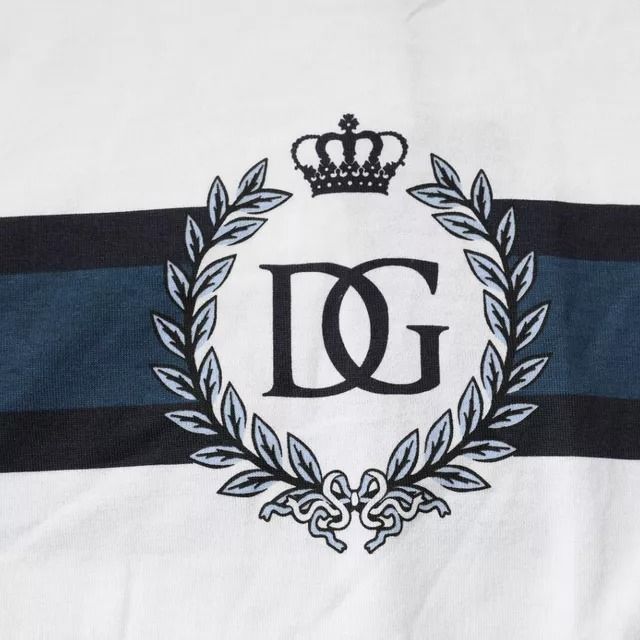 Dolce & Gabbana White Logo Print Cotton Men Crew Neck T-shirt