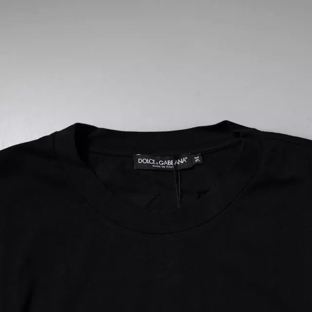 Dolce & Gabbana Black Amore Leopard Cotton Crew Neck T-shirt