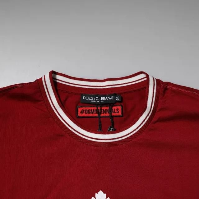 Dolce & Gabbana Red Logo Crown Cotton Crew Neck T-shirt