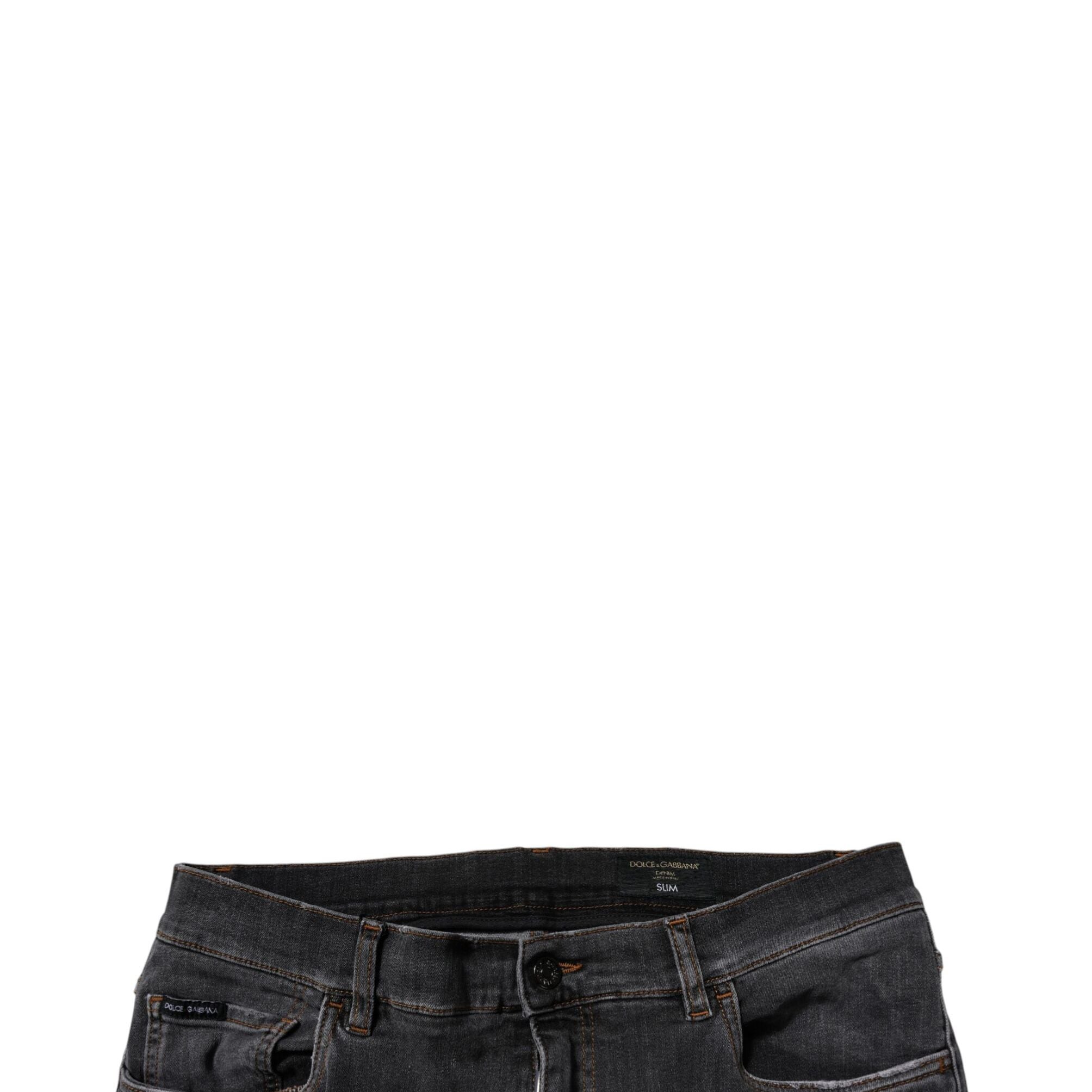 Dolce & Gabbana Dark Gray Washed Cotton Slim Fit Denim Jeans