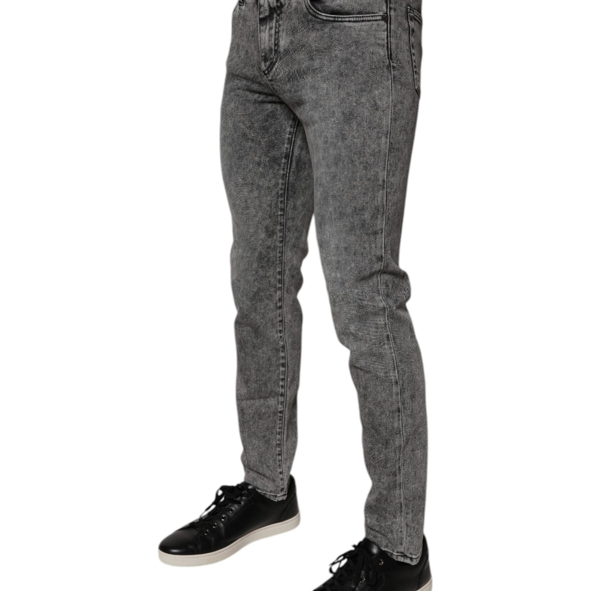 Dolce & Gabbana Dark Gray Washed Cotton Slim Fit Denim Jeans