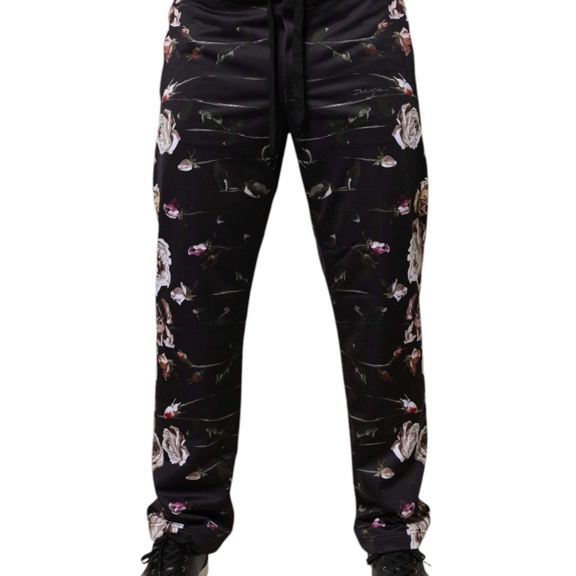 Dolce & Gabbana Black Floral Polyester Jogger Pants