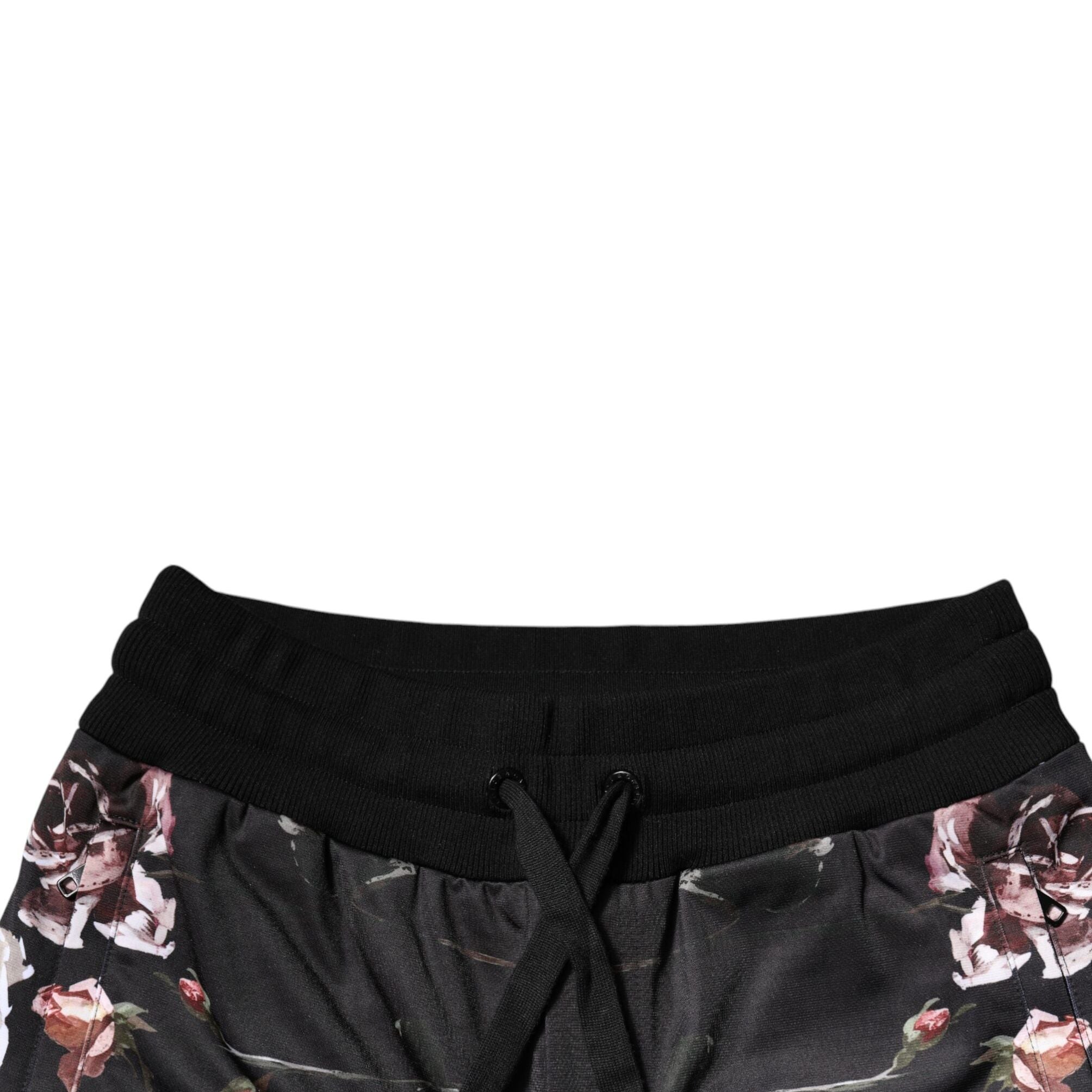 Dolce & Gabbana Black Floral Polyester Jogger Pants