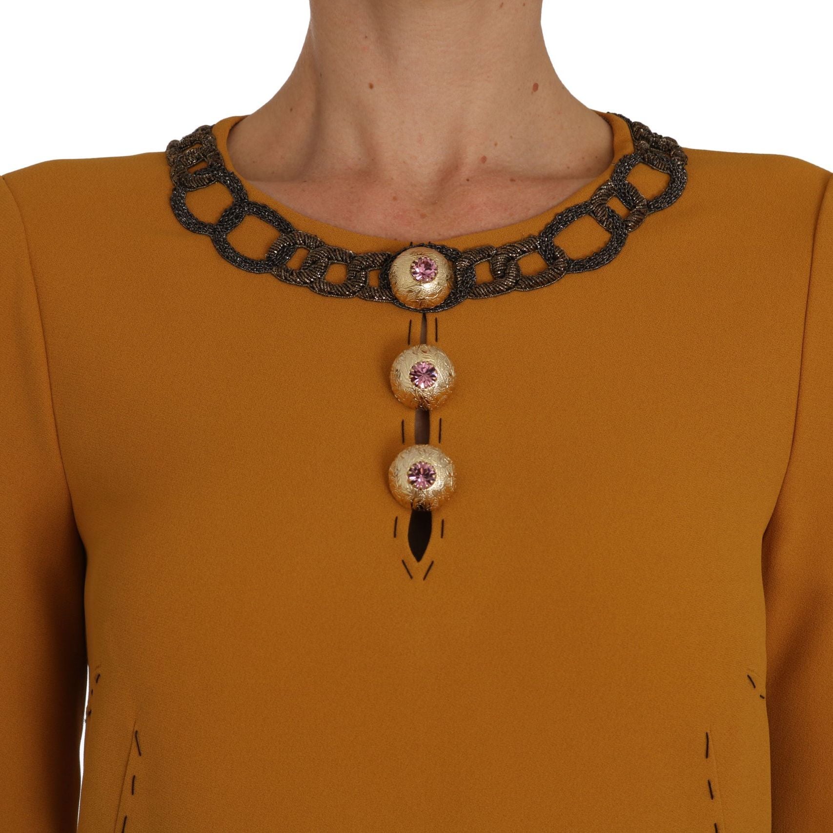 Dolce & Gabbana Brown Mini Crystal Embellished Dress