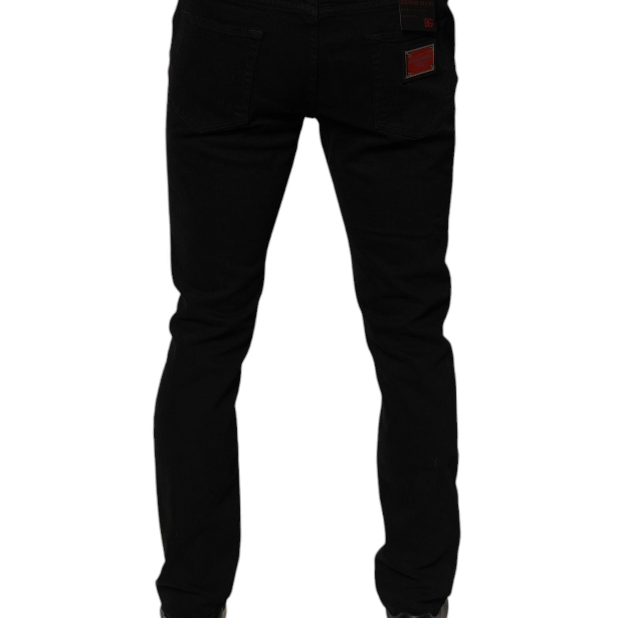 Dolce & Gabbana Black Tattered Cotton Skinny Men Denim Jeans