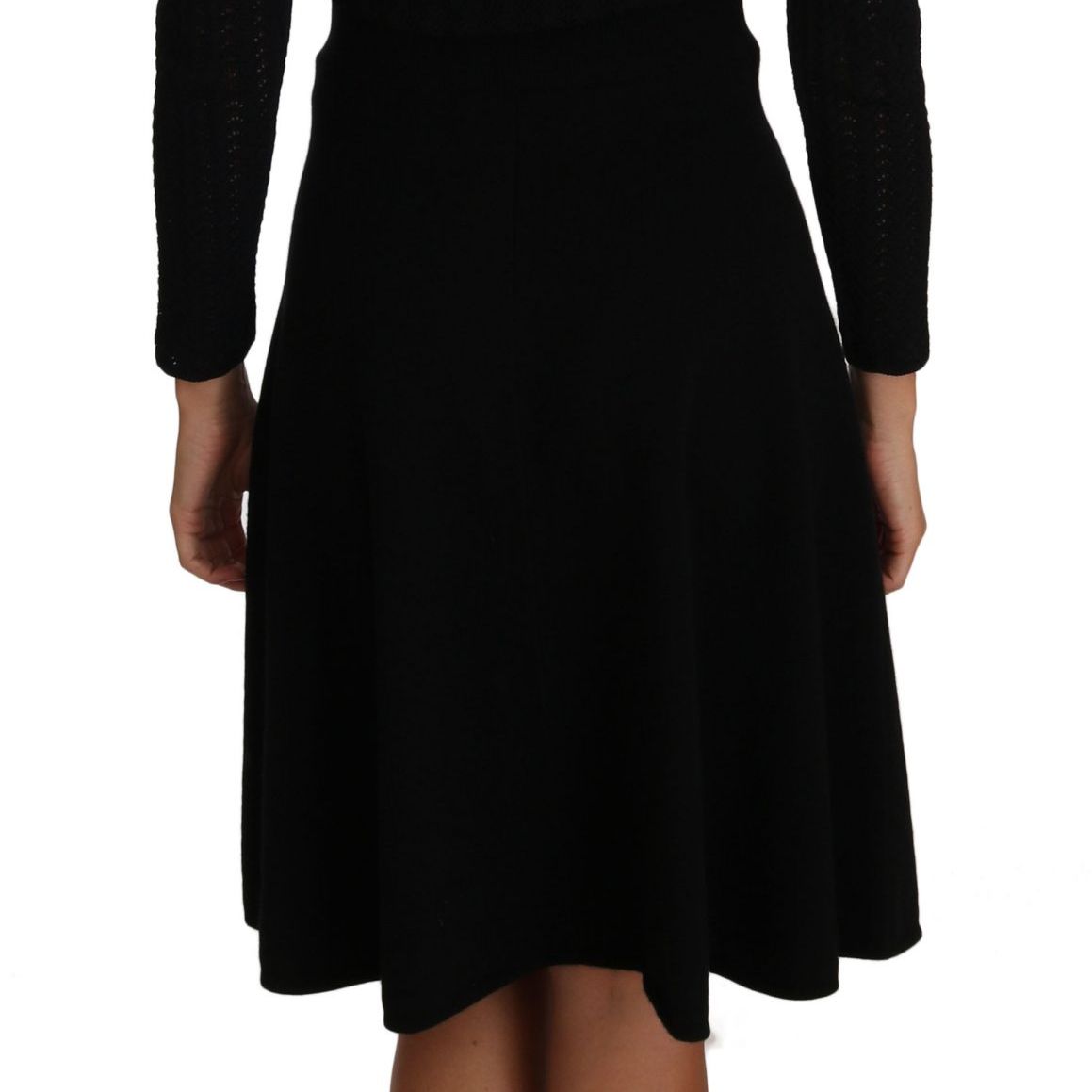 Dolce & Gabbana Black Knitted Wool Sheath Long Sleeves Dress