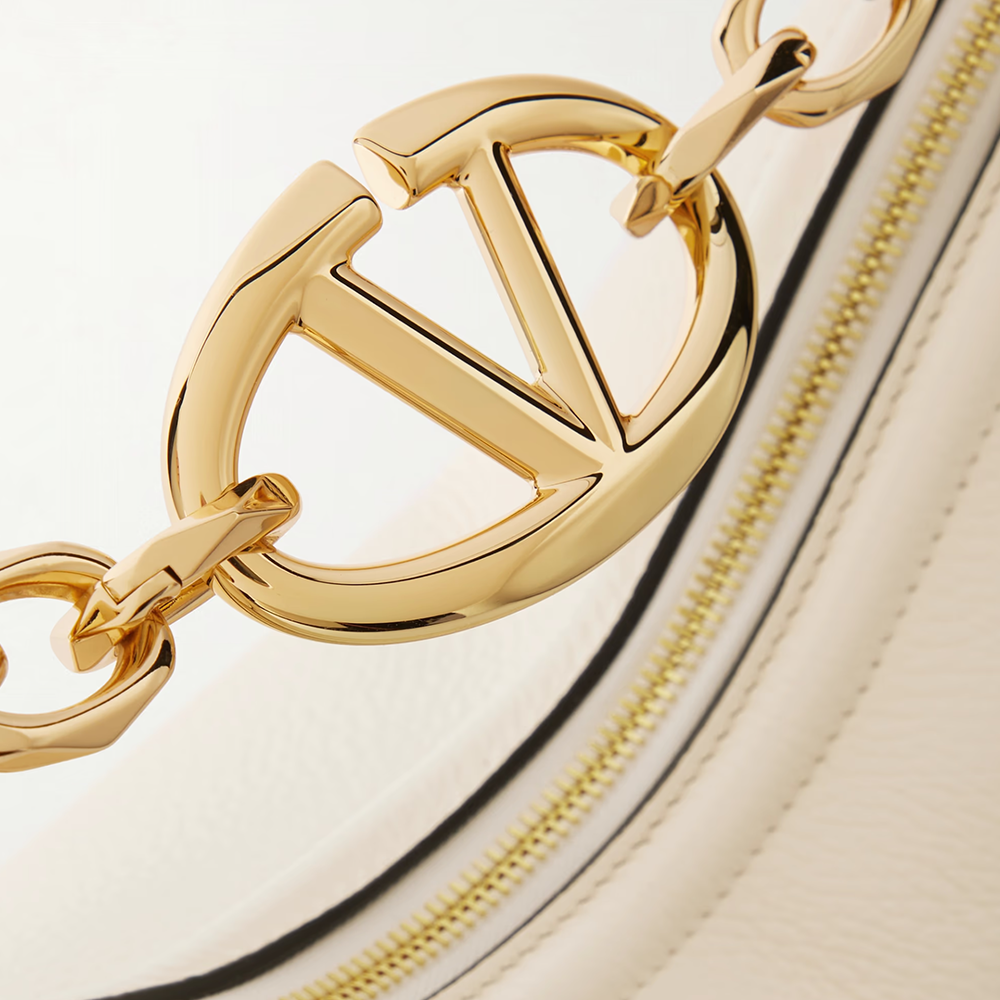 Valentino Garavani Ivory Leather Small Hobo Vlogo Shoulder Bag