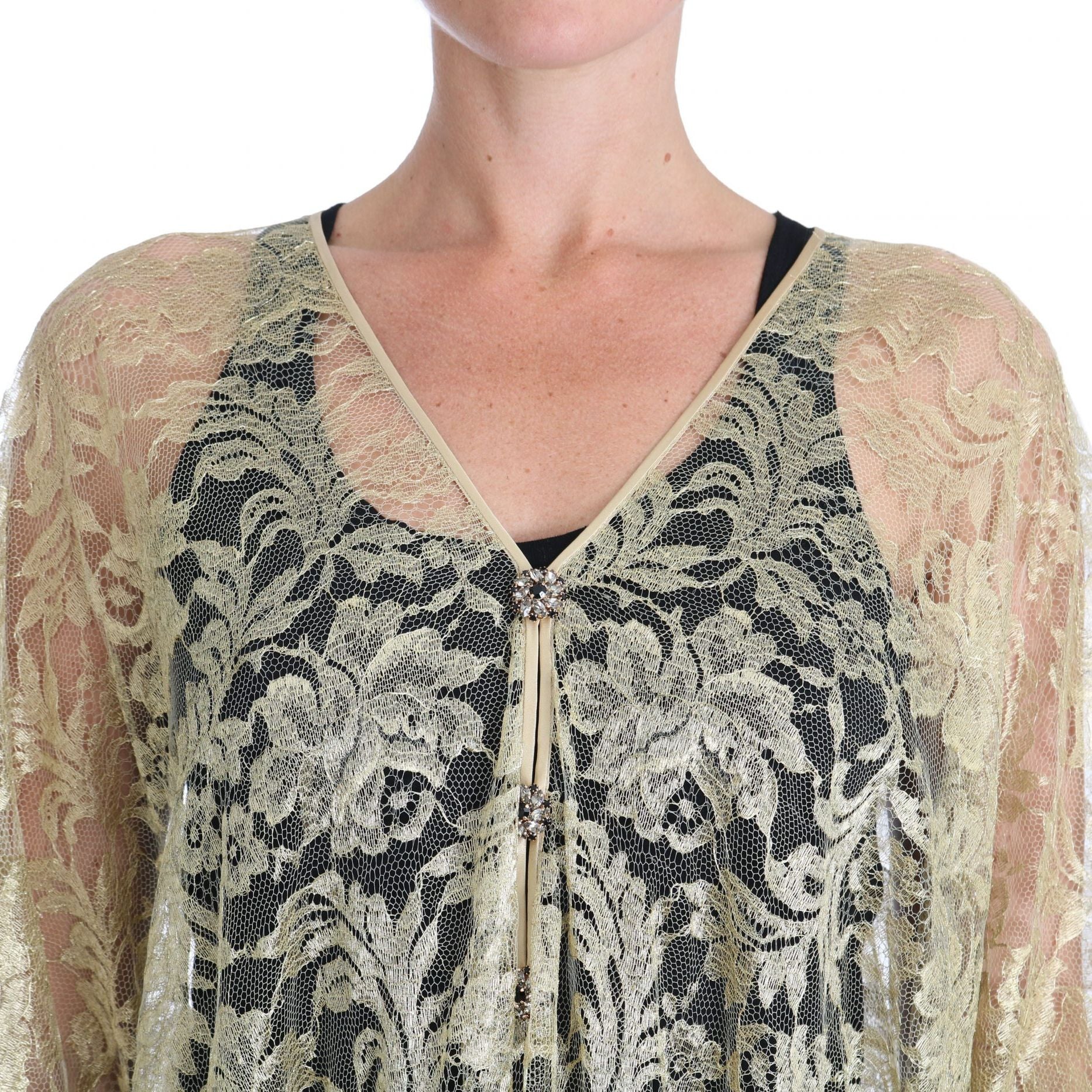 Dolce & Gabbana Gold Floral Lace Crystal Gown Cape Dress