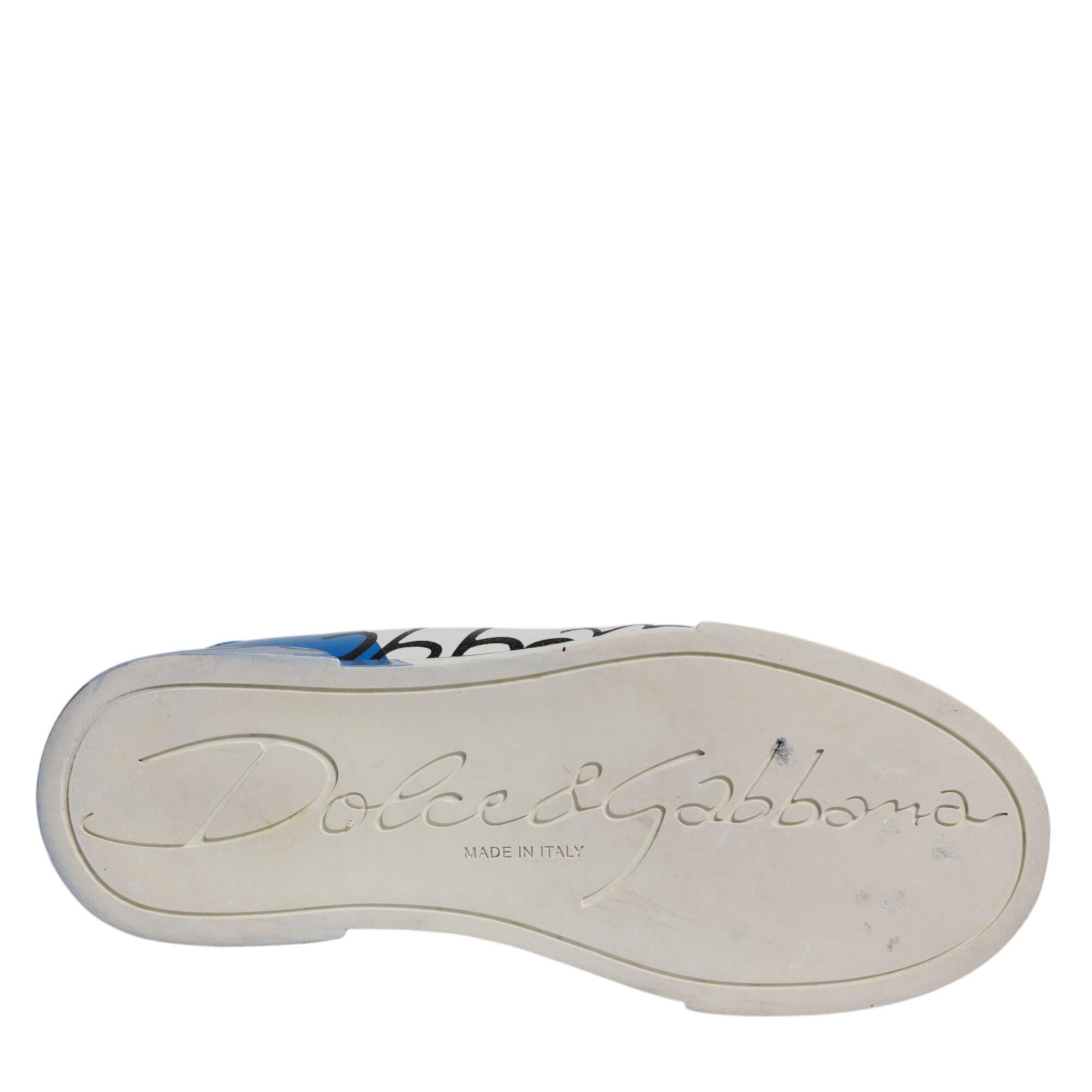 Dolce & Gabbana White Blue Logo Portofino Sneakers Shoes