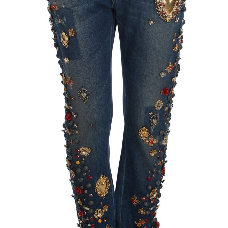 Dolce & Gabbana Crystal Roses Heart Embellished Jeans