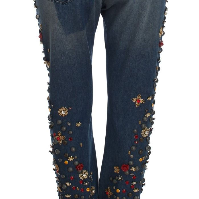 Dolce & Gabbana Crystal Roses Heart Embellished Jeans