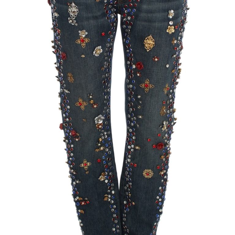 Dolce & Gabbana Crystal Roses Heart Embellished Jeans