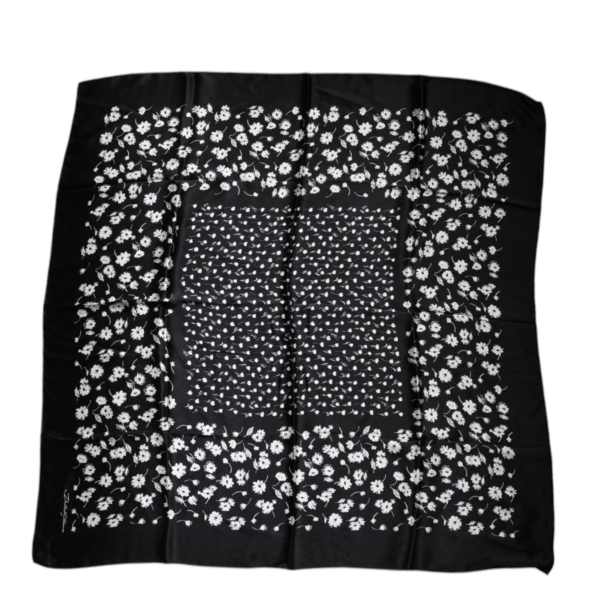 Dolce & Gabbana Black Floral Silk Square Wrap Shawl Scarf