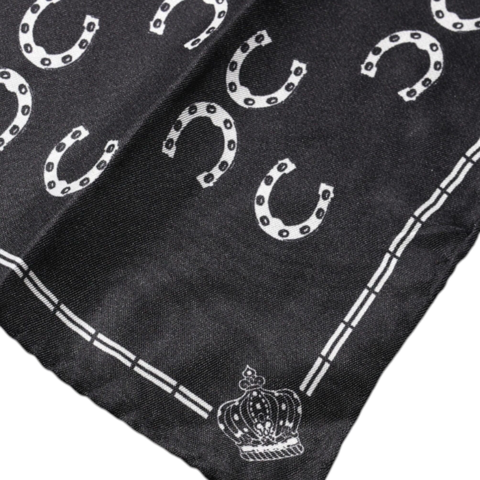 Dolce & Gabbana Black Horseshoe Silk Square Handkerchief Scarf