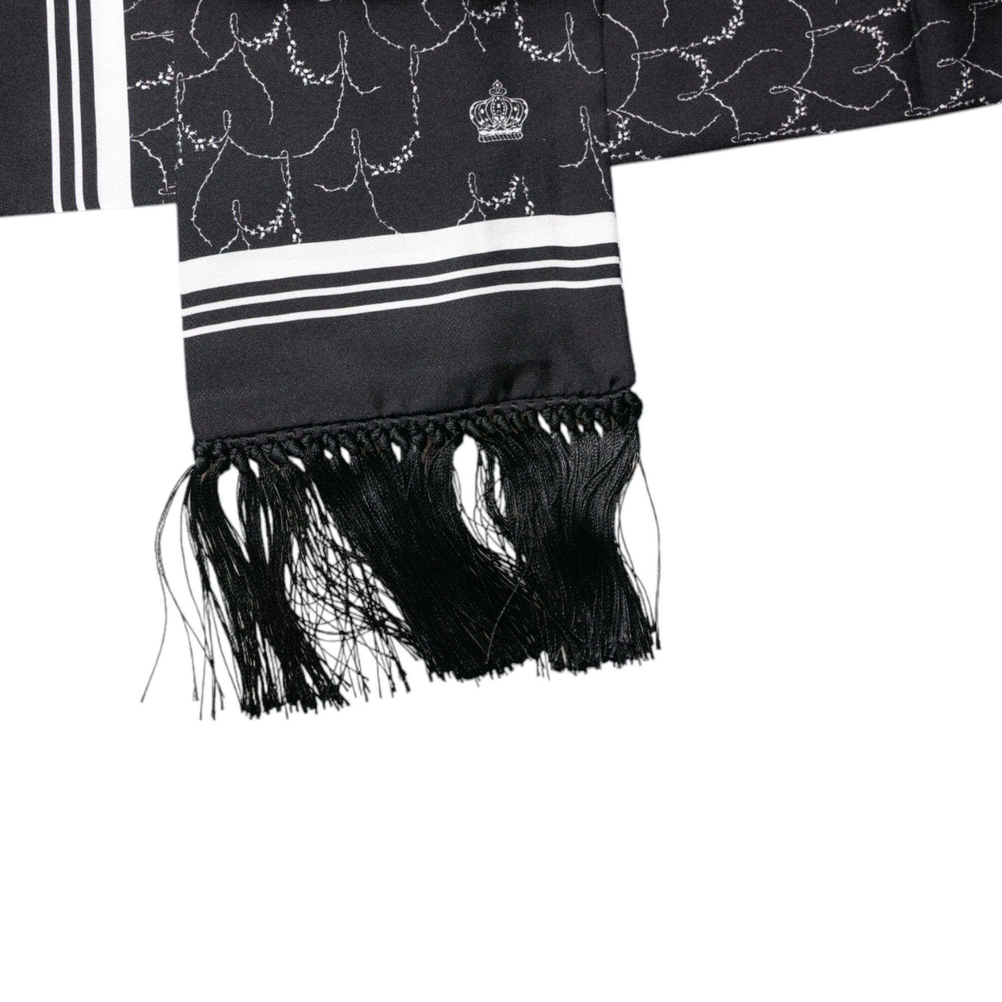 Dolce & Gabbana Black Patterned Skinny Fringes Shawl Scarf
