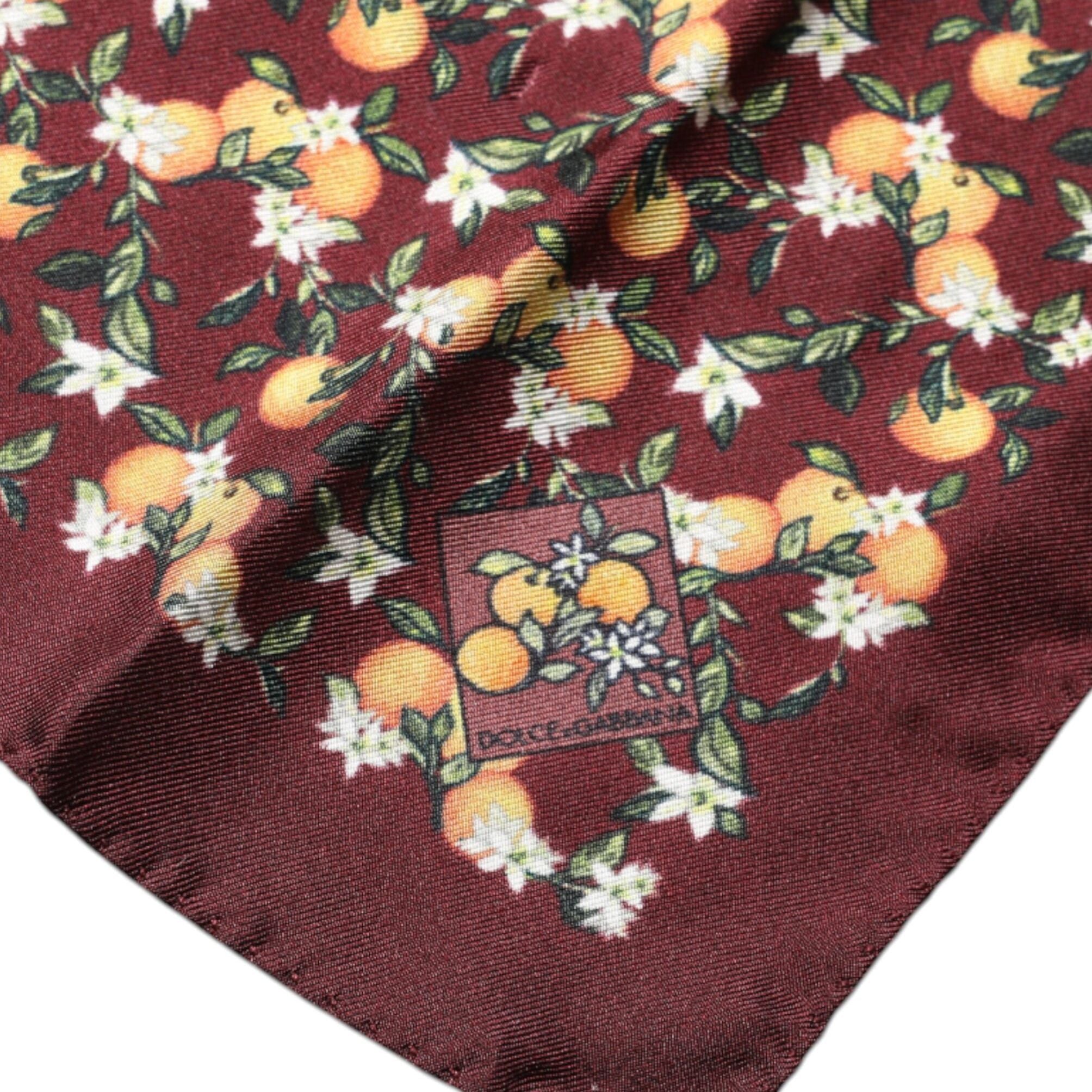 Dolce & Gabbana Maroon Oranges Silk Square Handkerchief Scarf