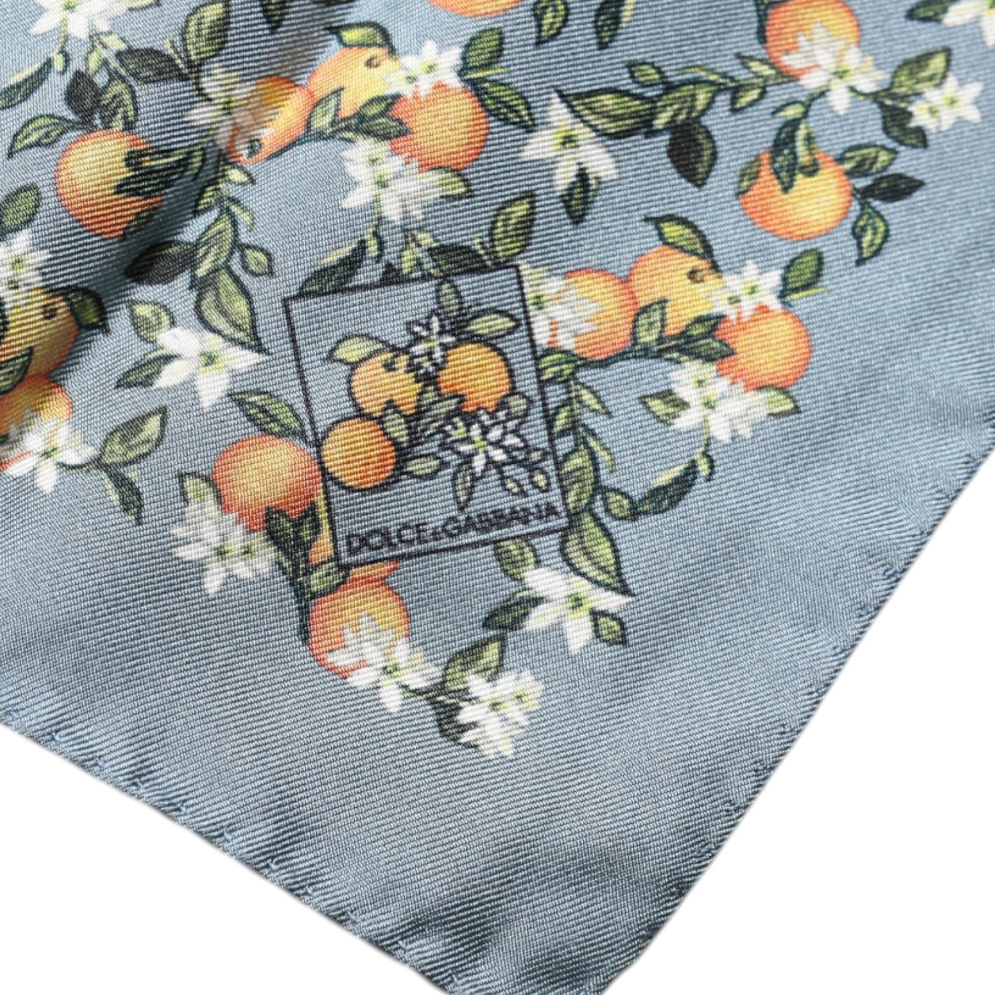 Dolce & Gabbana Gray Oranges Silk Square Handkerchief Scarf