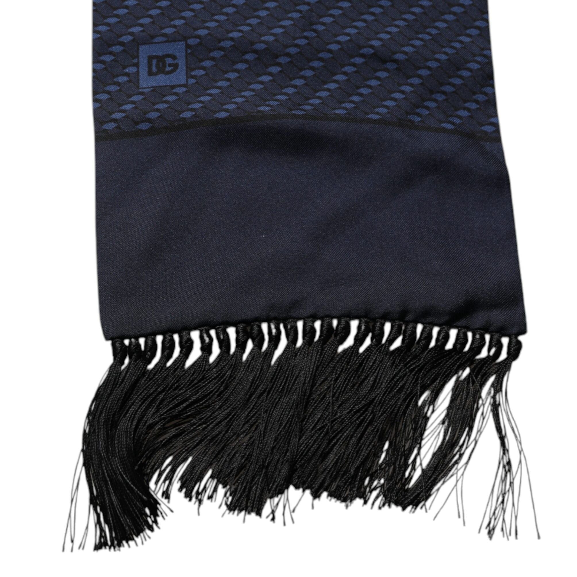 Dolce & Gabbana Dark Blue Fantasy Fringes Neck Wrap Scarf