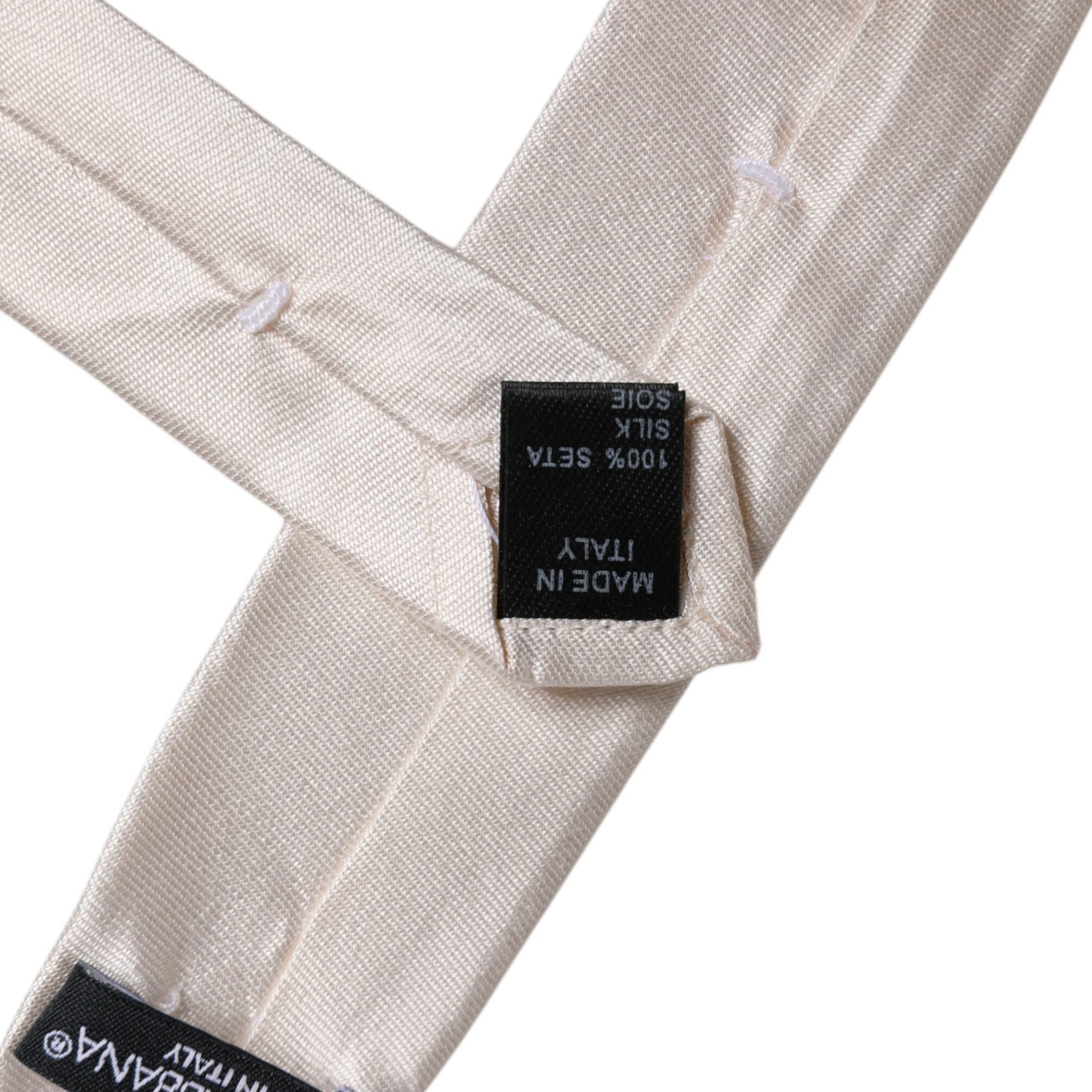 Dolce & Gabbana White Solid Silk Adjustable Necktie Tie