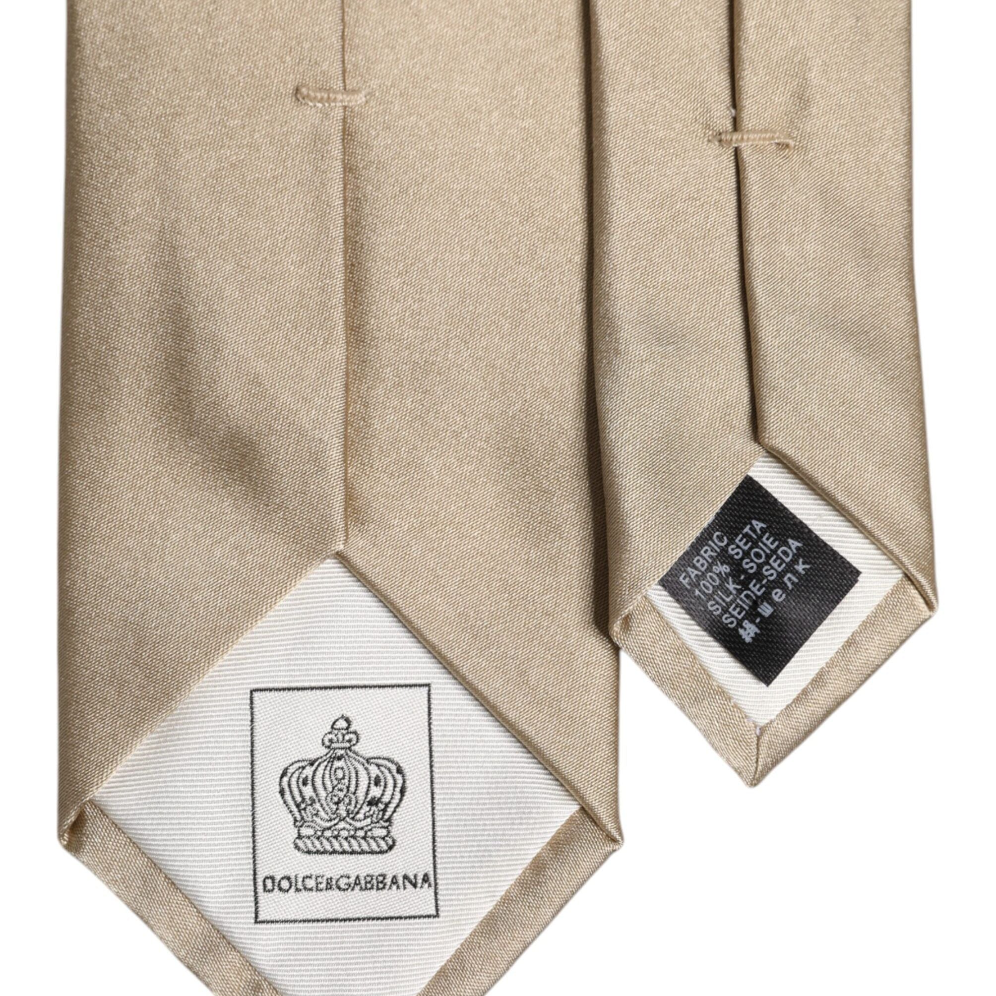 Dolce & Gabbana Beige Solid Silk Adjustable Necktie Tie