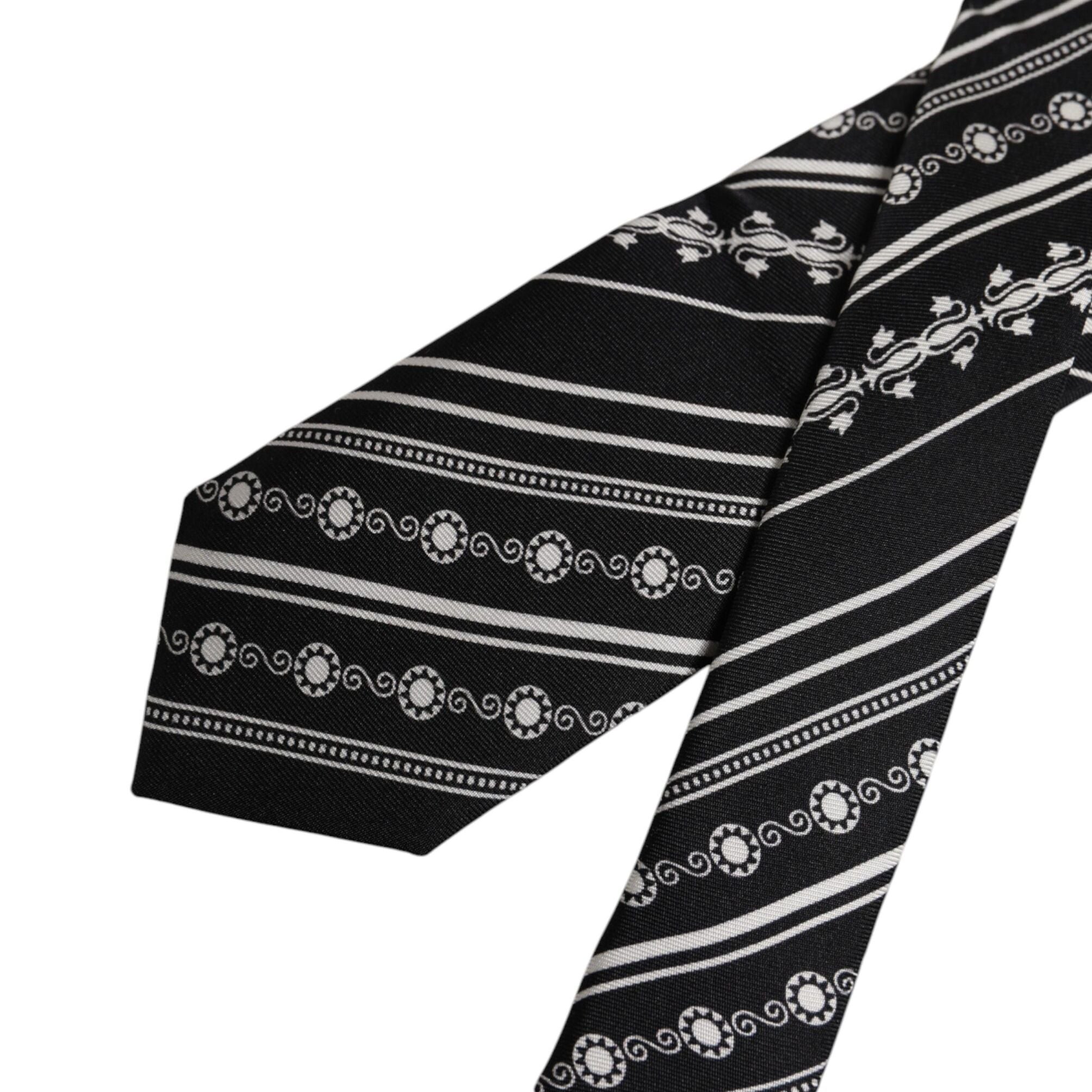 Dolce & Gabbana Black White Stripes Silk Adjustable Necktie Tie