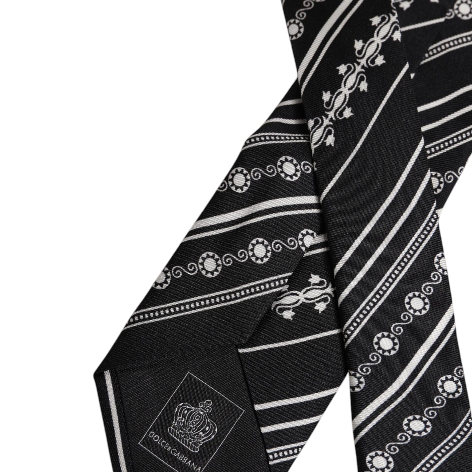 Dolce & Gabbana Black White Stripes Silk Adjustable Necktie Tie
