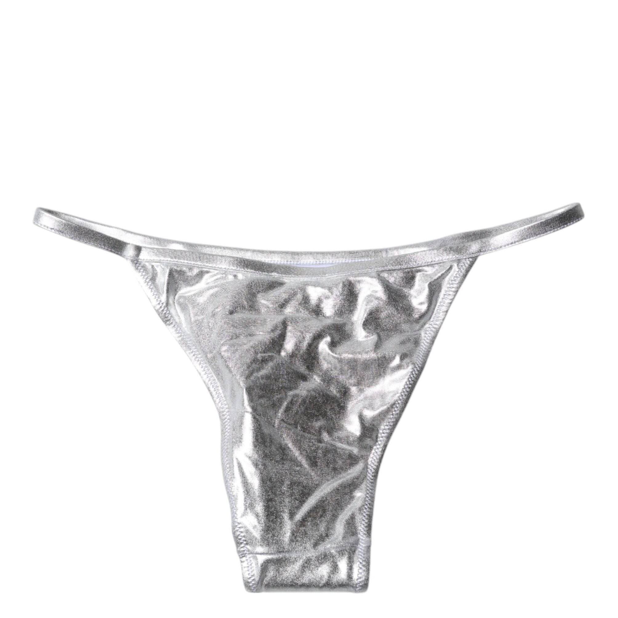 Dolce & Gabbana Silver Polyester Beachwear Bikini Bottom Swimwear