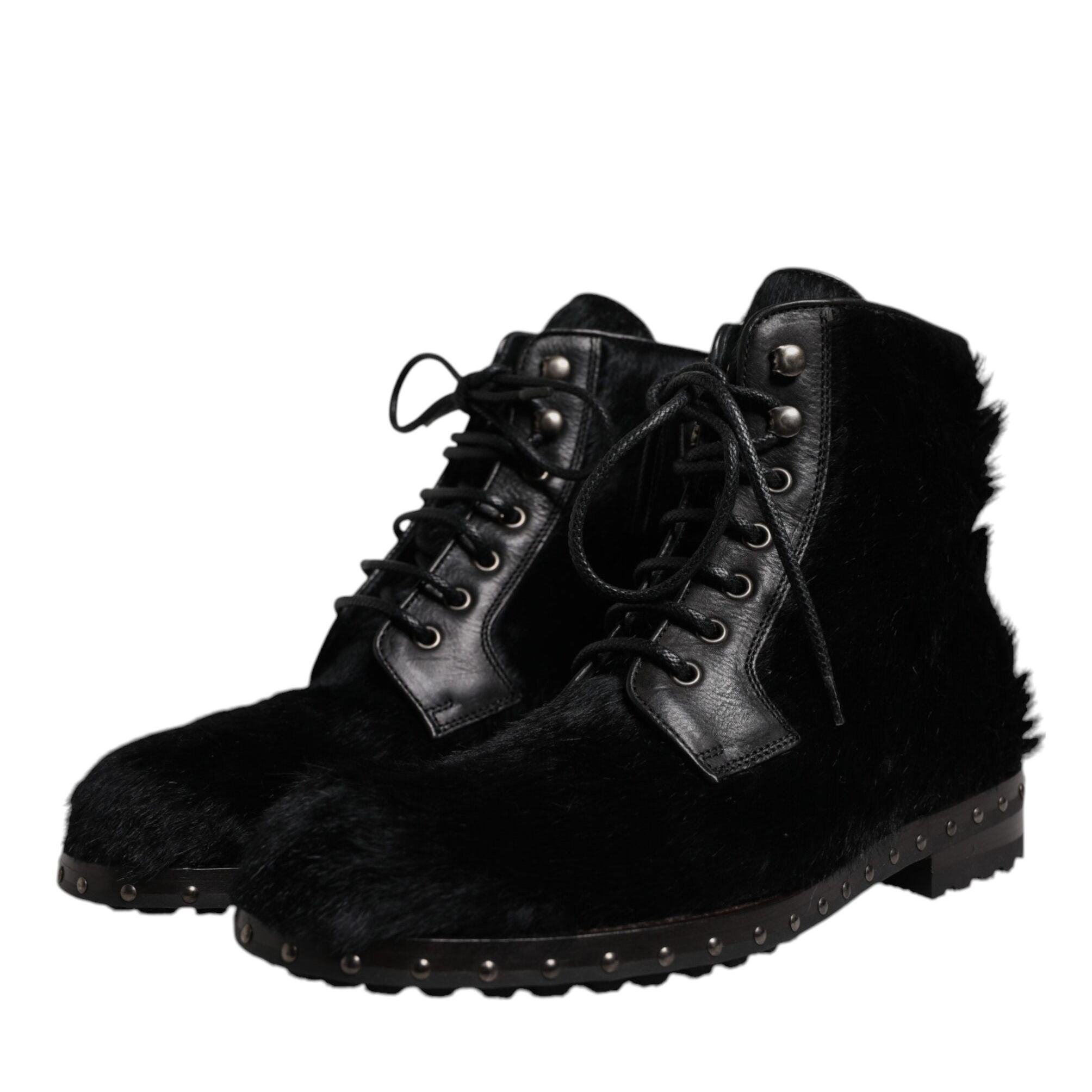 Dolce & Gabbana Black Pony Style Leather Mid Calf Boots Shoes