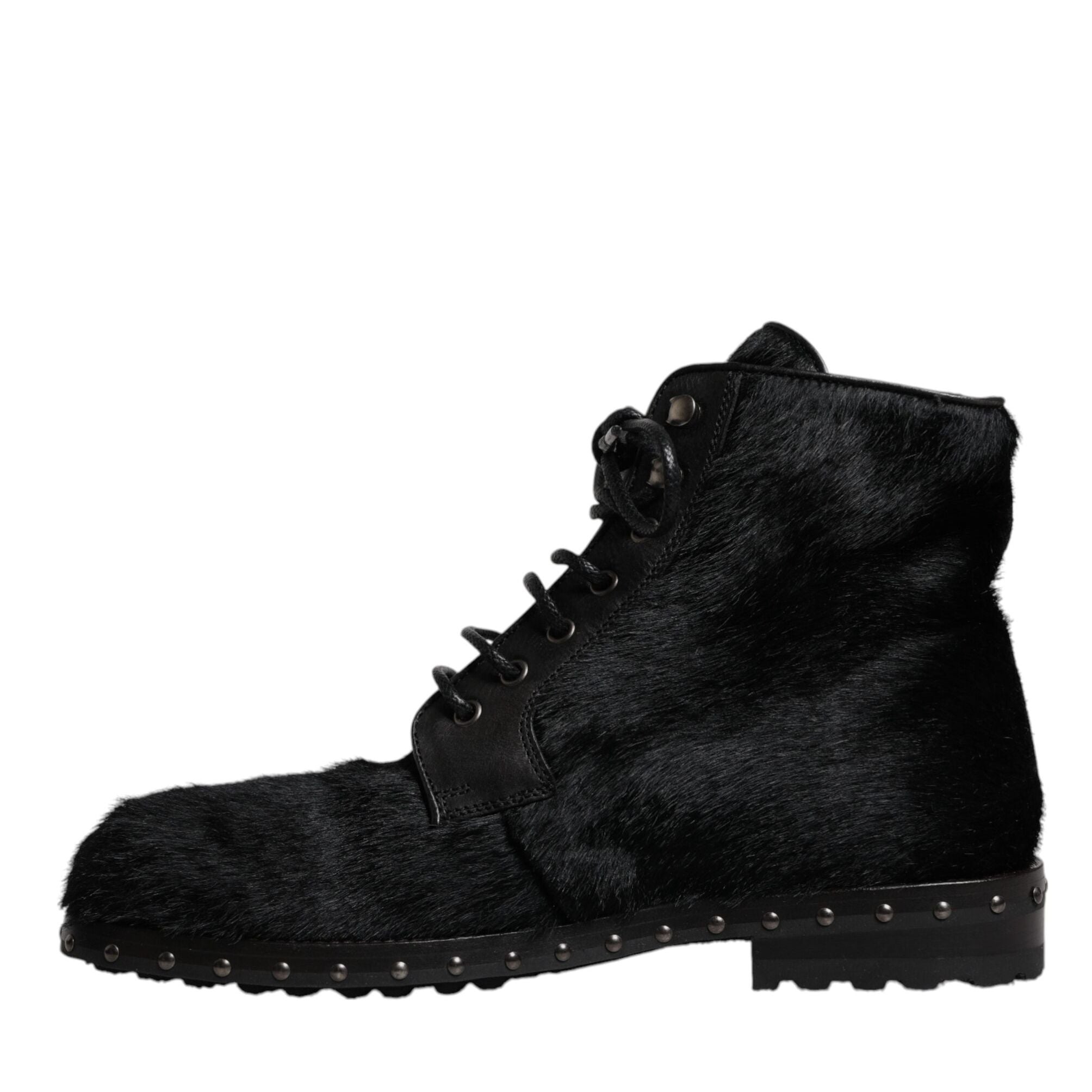 Dolce & Gabbana Black Pony Style Leather Mid Calf Boots Shoes