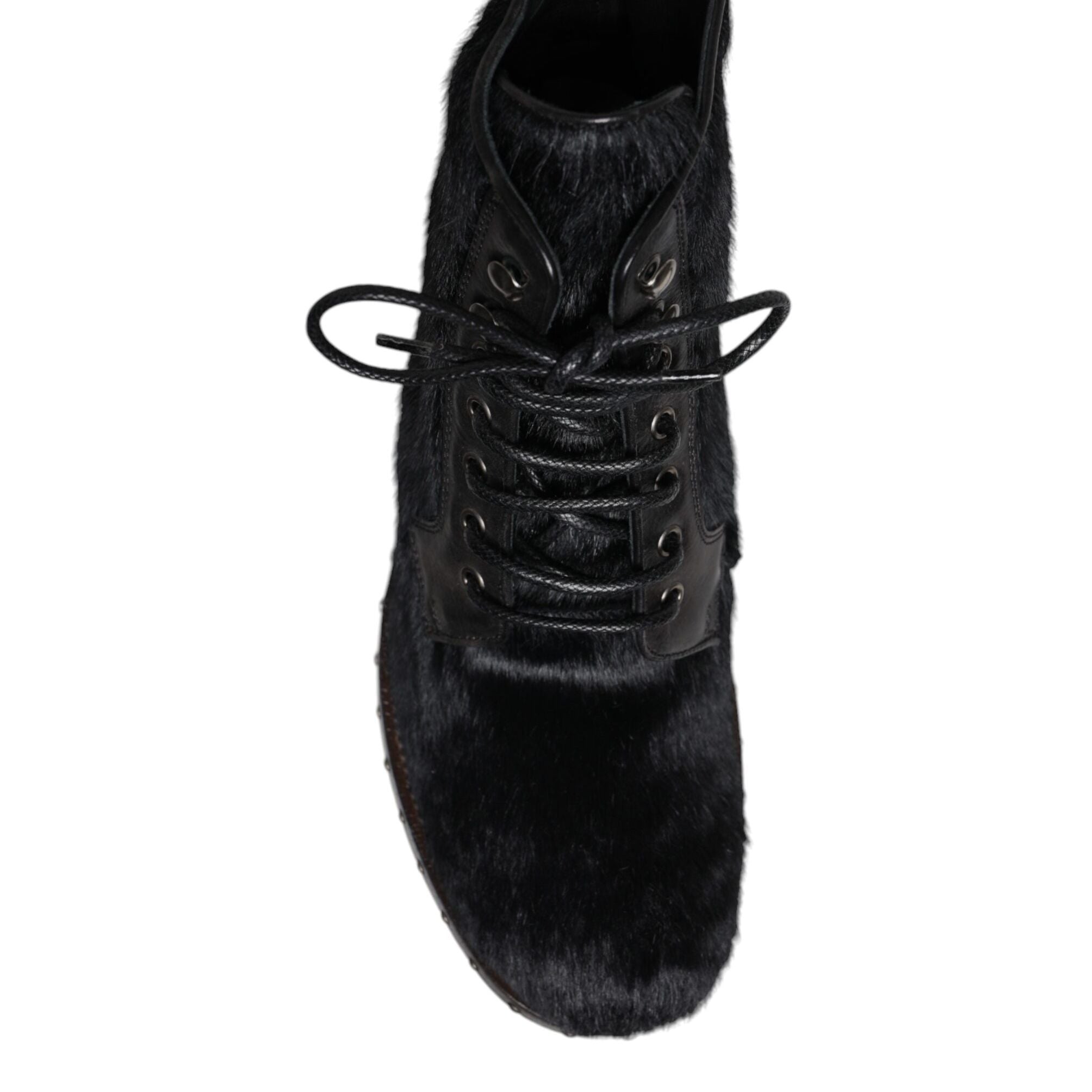 Dolce & Gabbana Black Pony Style Leather Mid Calf Boots Shoes